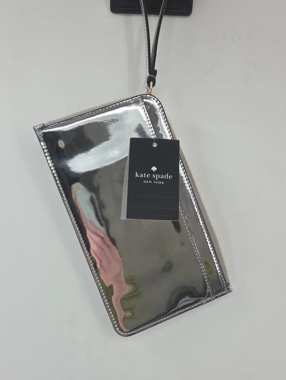 kate spade Metallic Silver Zip Wristlet